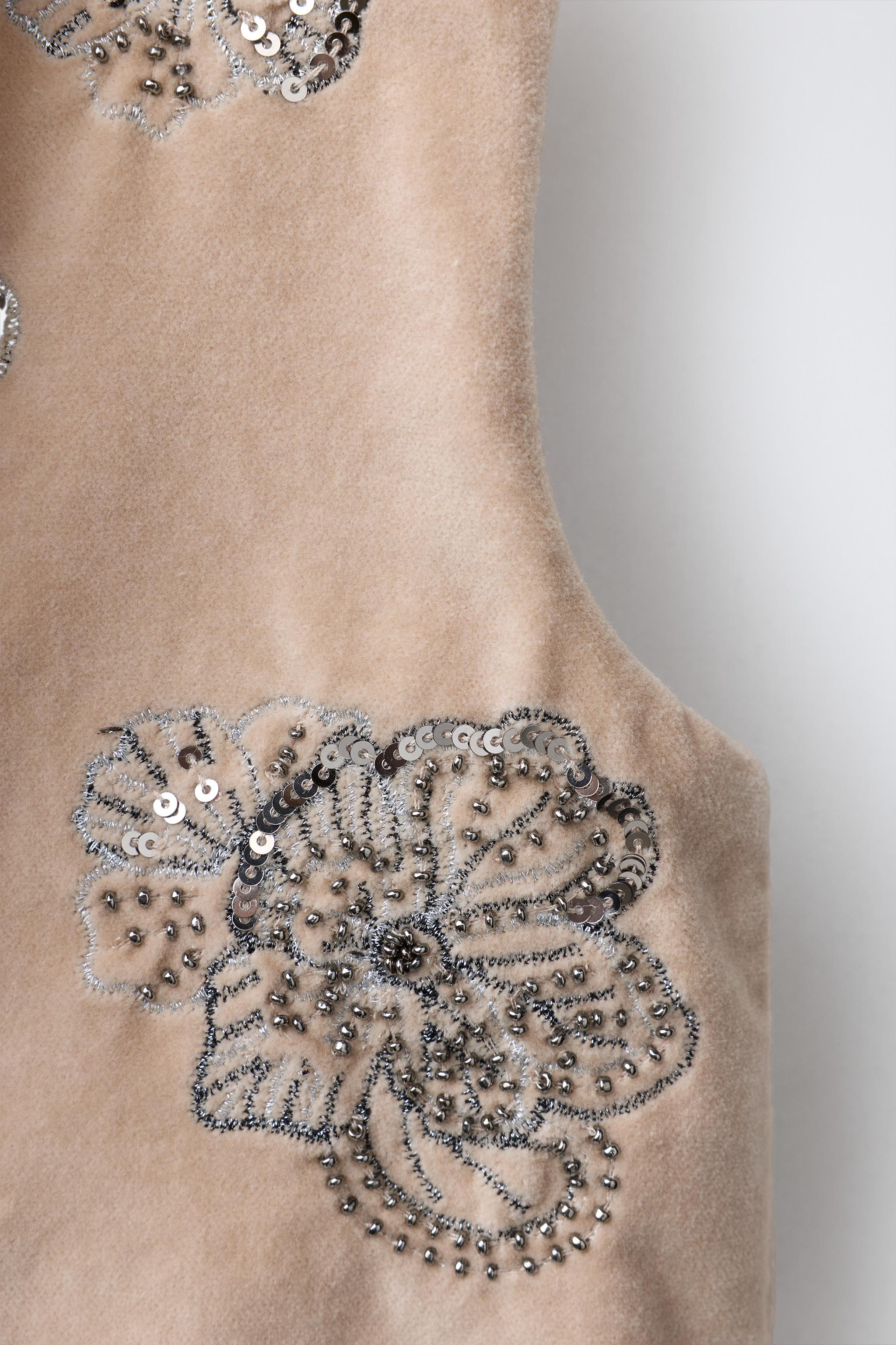 SEQUIN EMBROIDERED FLORAL VELVET VEST